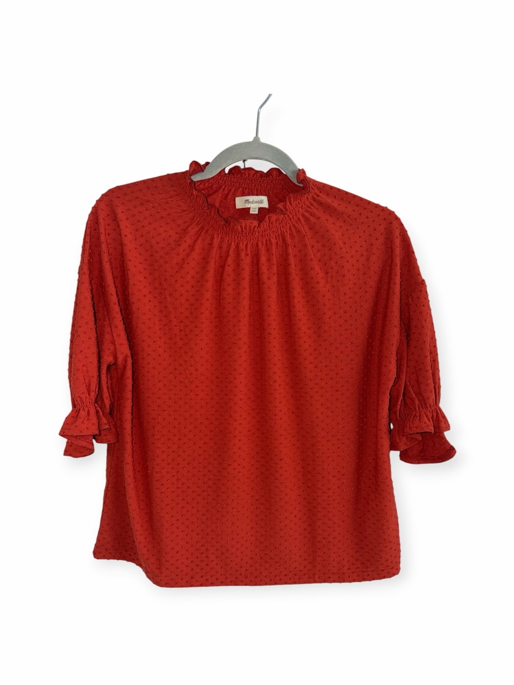 Madewell Clipdot Ruffle Top Dark Brick Size XS NWT - Picture 3 of 9